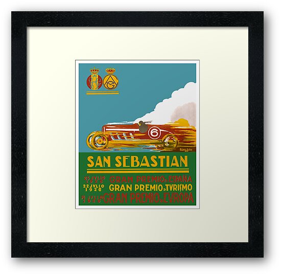 Spain 1926 Grand Prix Vintage Automobile Motor Art Deco Poster San Sebastian