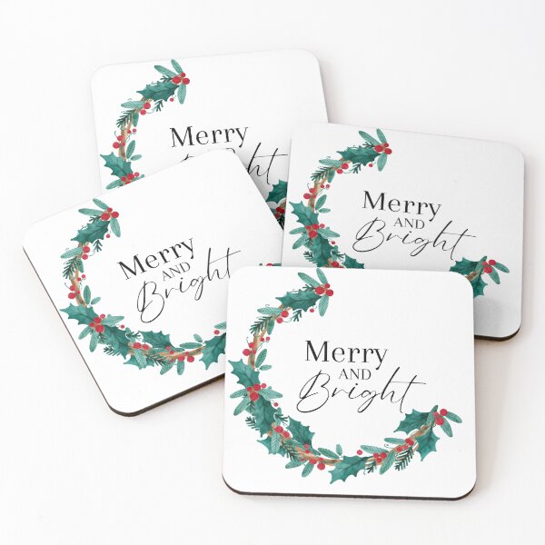 Item preview, Merry and Bright crescent shaped minimal Christmas wreath with red berries designed and sold by PeonyPeak.