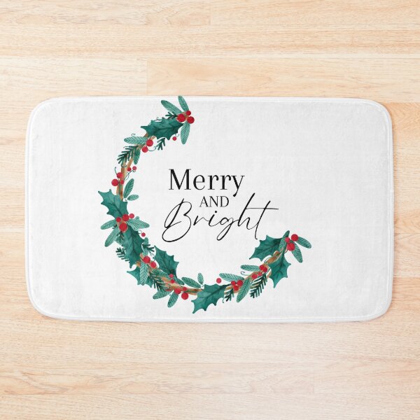 Item preview, Merry and Bright crescent shaped minimal Christmas wreath with red berries designed and sold by PeonyPeak.