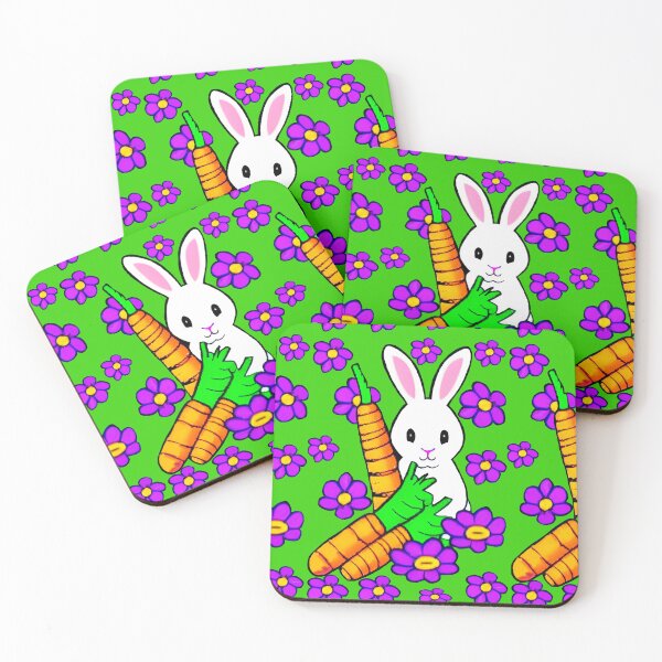 Item preview, White rabbit with carrots and flowers designed and sold by Elnica.