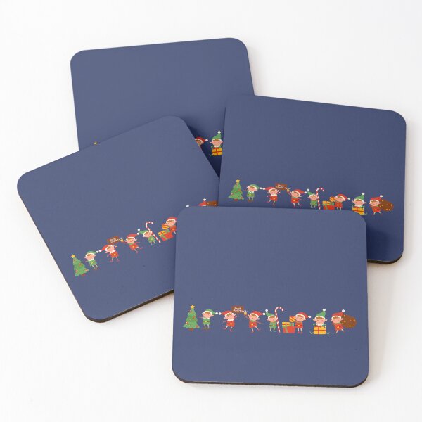 Item preview, Happy Christmas Elves Wishing Merry Christmas Dark Blue background designed and sold by DigitalMandy.