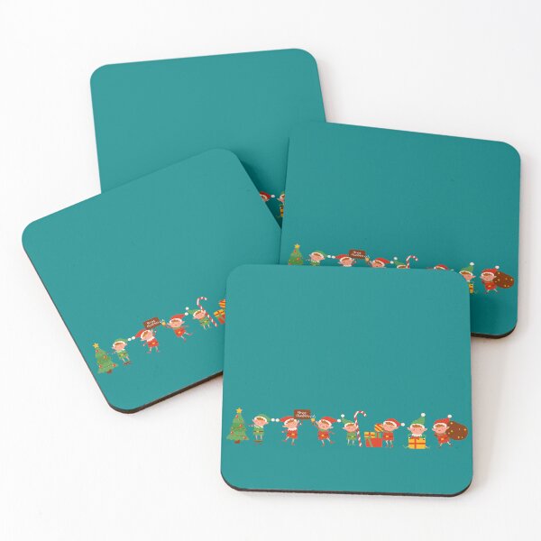 Item preview, Seven Christmas Elves Wishing Merry Christmas Teal color background designed and sold by DigitalMandy.