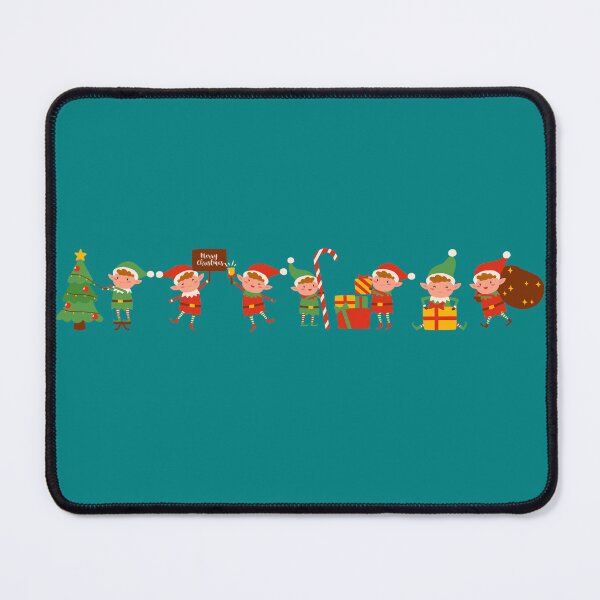 Item preview, Seven Christmas Elves Wishing Merry Christmas Teal color background designed and sold by DigitalMandy.