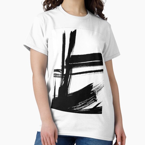 Black and White Abstract Art, Black Brush Strokes 529a Classic T-Shirt