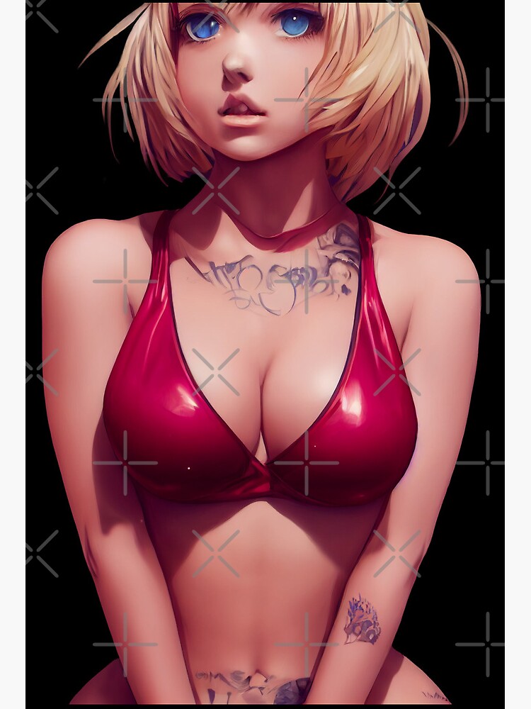 Big Female Boobs Cartoon Style Red Bra Vector Illustration