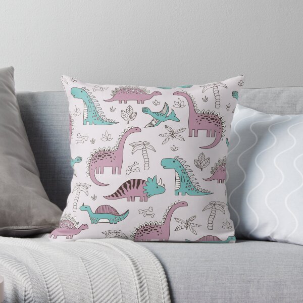 Ornament with dinosaurs, Jurassic Park. Adorable seamless pattern with funny dinosaurs in cartoon Throw Pillow