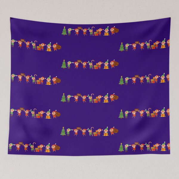 Item preview, Seven Christmas Elves Wishing Merry Christmas Indigo Blue color background designed and sold by DigitalMandy.