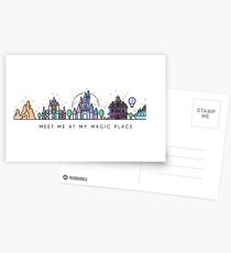 Meet me at my Magic Place. Happiest Place on Earth. Theme Park Skyline. Florida, Paris, California. Postcards