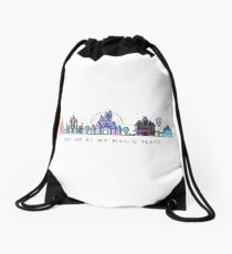 Meet me at my Magic Place. Happiest Place on Earth. Theme Park Skyline. Florida, Paris, California. Drawstring Bag