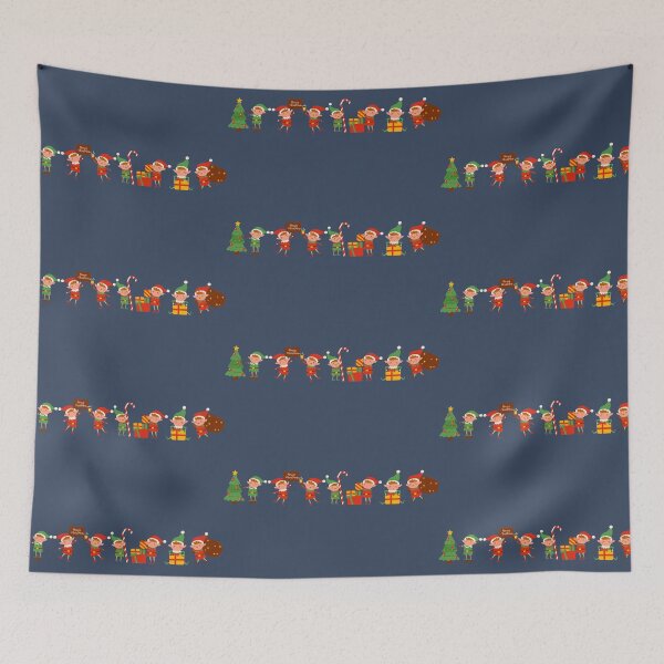 Item preview, Christmas Elves Wish Merry Christmas Denim Blue background designed and sold by DigitalMandy.