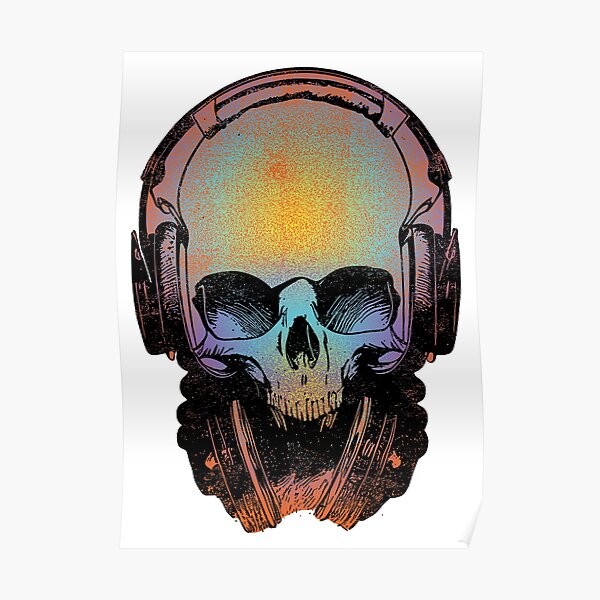 Skull with beard in beanie and headphones tattoo Vector Image