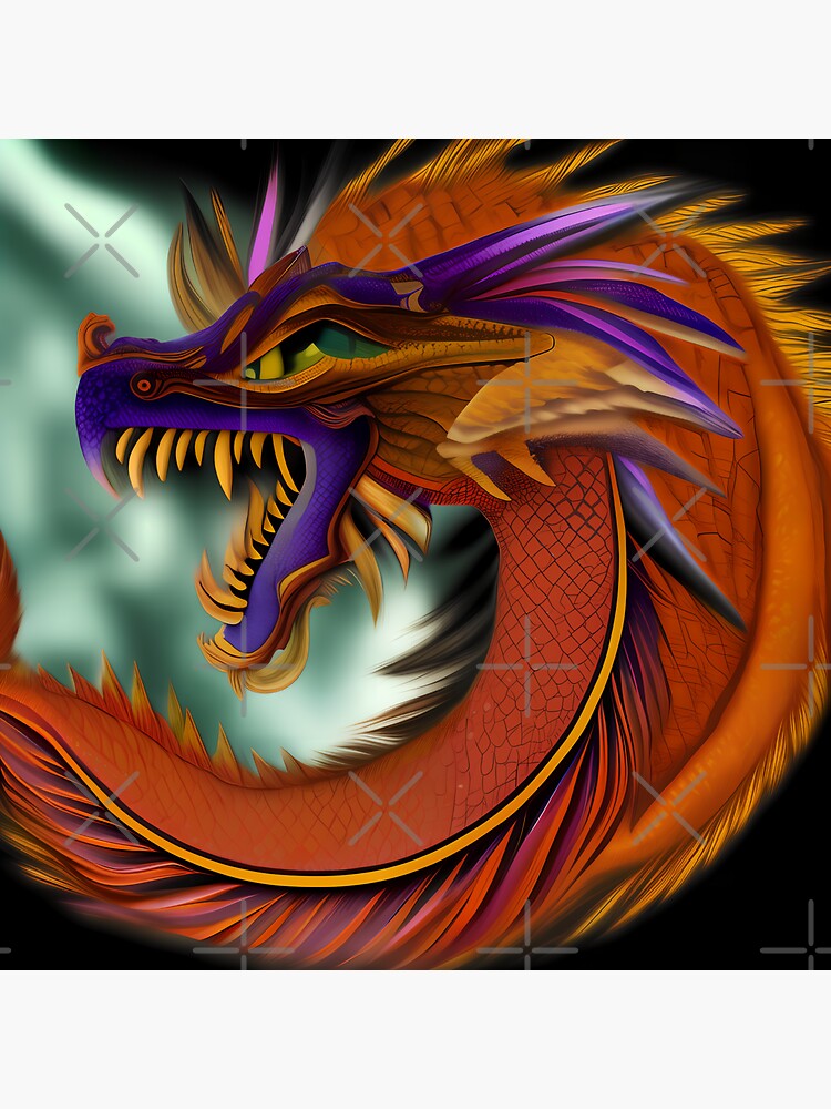 Thumbnail 3 of 3, Sticker, Orange and Purple Chinese Dragon designed and sold by dragynrain.