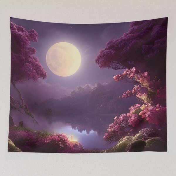 Item preview, Moonscape with purple flowers designed and sold by museumgirl24.