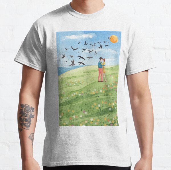 Watercolor Perfect Day with Couple In Love on Flower Meadow  Classic T-Shirt