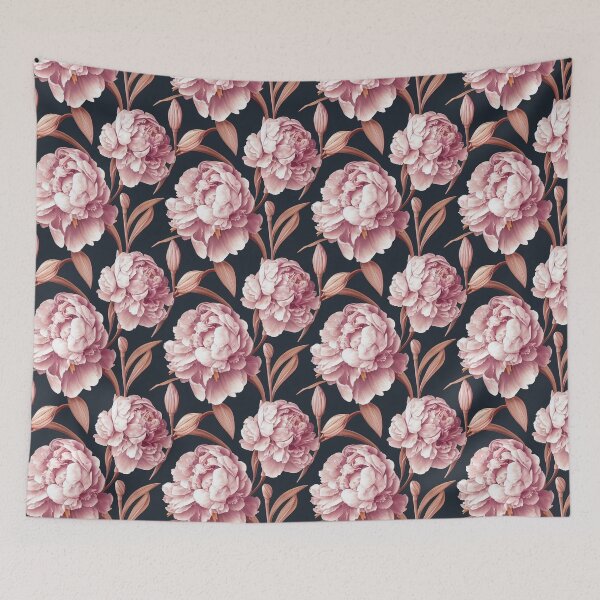 Item preview, Peonies on blue background designed and sold by arkymonart.