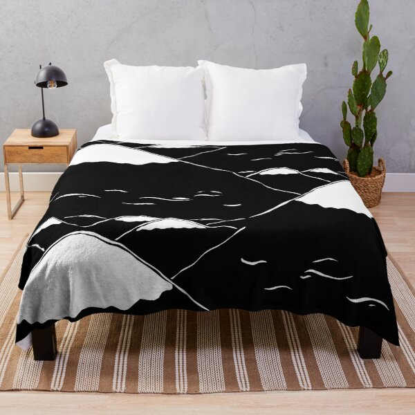 Item preview, Whimsical Snowy Mountaintops with Wispy Clouds in Black and White relief carving (updated) designed and sold by robinyukiko.
