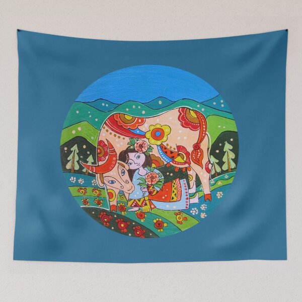 Item preview, The girl with the cow decor designed and sold by Gogodzy.
