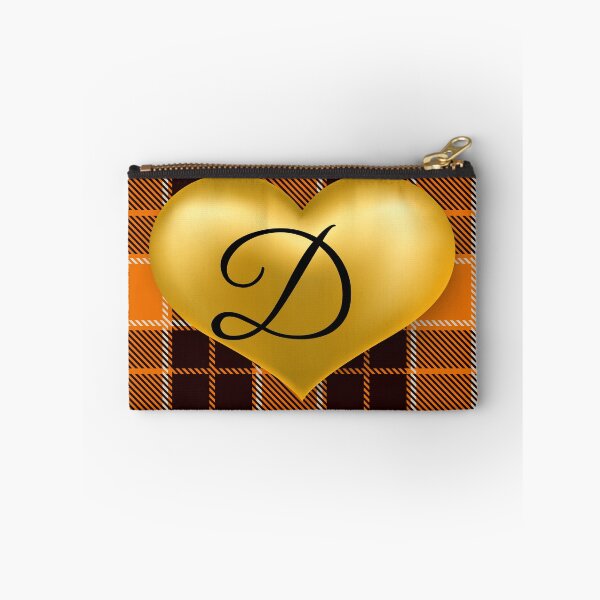 Item preview, Abstract Warm Plaid-Puff Gold Heart with Initial-D designed and sold by SunMoonBeyond.