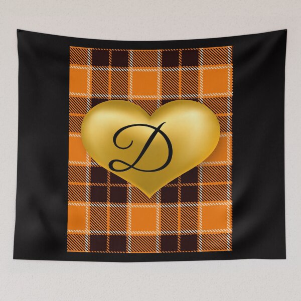 Item preview, Abstract Warm Plaid-Puff Gold Heart with Initial-D designed and sold by SunMoonBeyond.