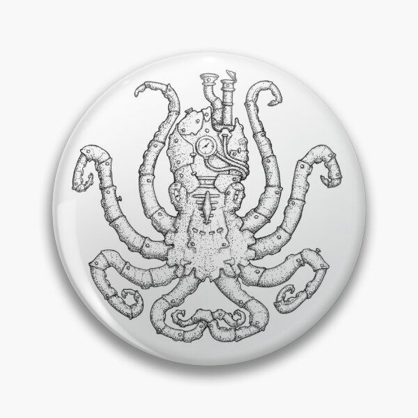 Item preview, Steampunk Octopus Ink Drawing (Black Lineart) designed and sold by Sam Deacon Art.