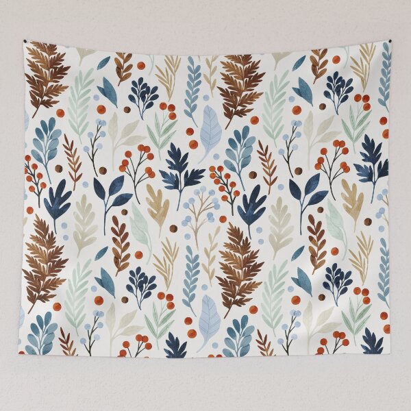 Item preview, Winter leaves pattern. Christmas theme print. Botanical illustration. Fern, berries and leaves pattern. designed and sold by helga-wigandt.
