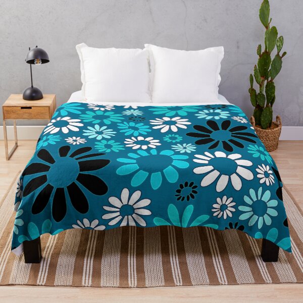 Artikelvorschau, Retro 1960 Aqua, Weiß und Schwarz Blumenmuster entworfen und verkauft von DEC02.