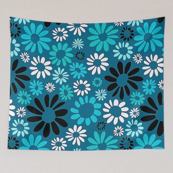 Item preview, Retro 1960's Aqua, White And Black Floral Pattern  designed and sold by DEC02.