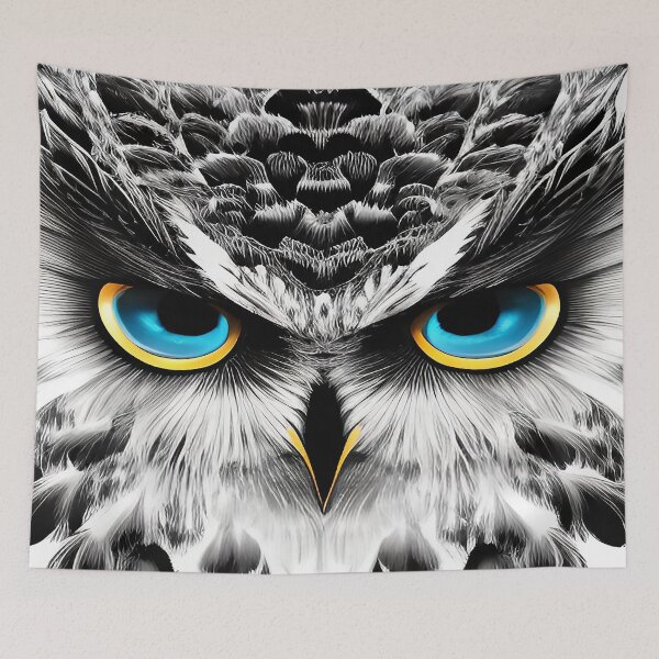 Item preview, Owl Black and White with Brilliant Blue Eyes designed and sold by deniselynnimage.