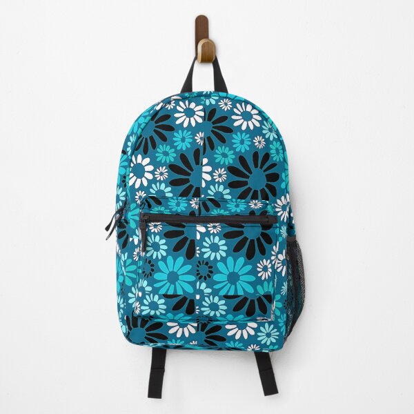 Item preview, Retro 1960's Aqua, White And Black Floral Pattern designed and sold by DEC02.