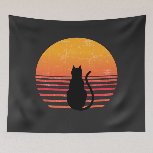 Item preview, Cat Watching At Sunset, Cute Black Kitten Looking Vintage Retro Sun    designed and sold by DigitalMandy.