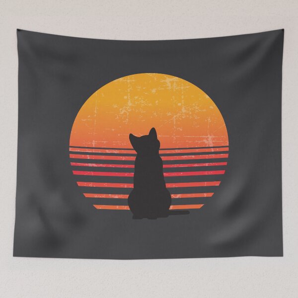 Item preview, Black Kitten Looking At Sunset, Cute Cat Watching Vintage Retro Sun Set    designed and sold by DigitalMandy.