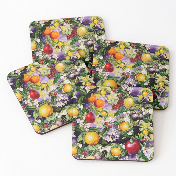 Item preview, Trendy Blooming citrus fruits paradise, orange botanical illustration, purple floral illustration    designed and sold by ZeinabTaha.