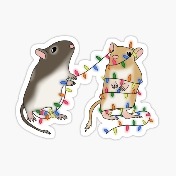 Aperçu de l'œuvre Deux gerbilles mignonnes avec des lumières de Noël colorées créée et vendue par Becky-Marie.