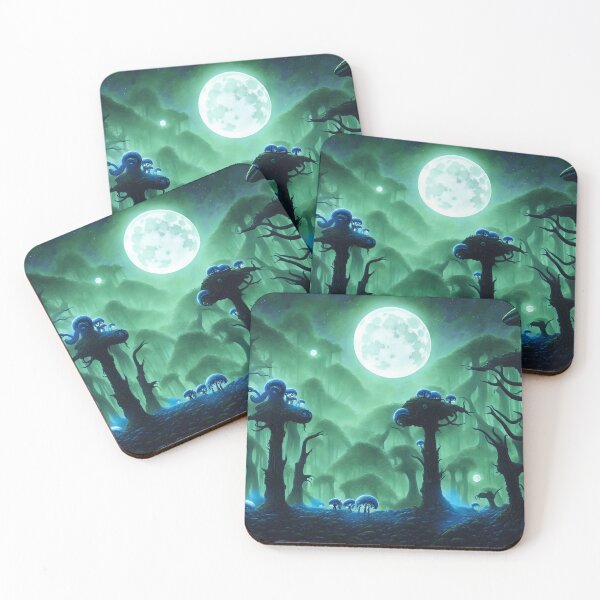 Item preview, Moonlit and foggy alien landscape with little slug-trees designed and sold by BrachiaST.