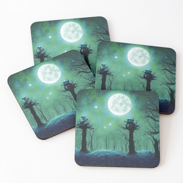 Item preview, Moonlit and foggy alien planet landscape with little alien snails designed and sold by BrachiaST.