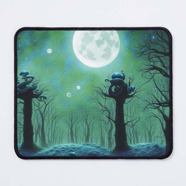 Item preview, Moonlit and foggy alien planet landscape with little alien snails designed and sold by BrachiaST.