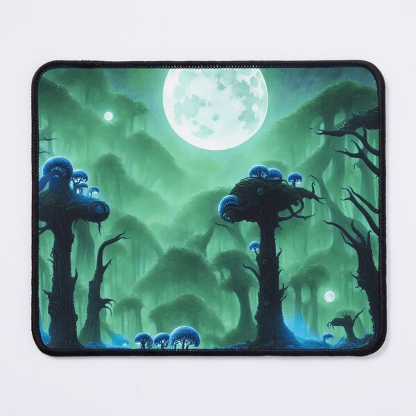 Item preview, Moonlit and foggy alien landscape with little slug-trees designed and sold by BrachiaST.