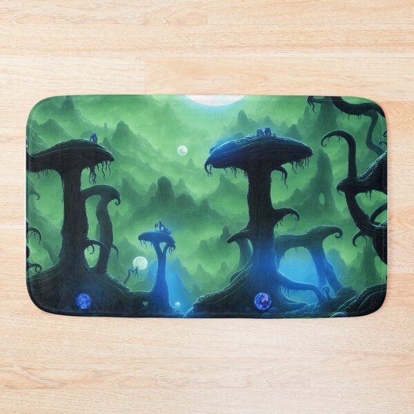 Item preview, Moonlit and foggy alien planet landscape with glowing planetoids designed and sold by BrachiaST.