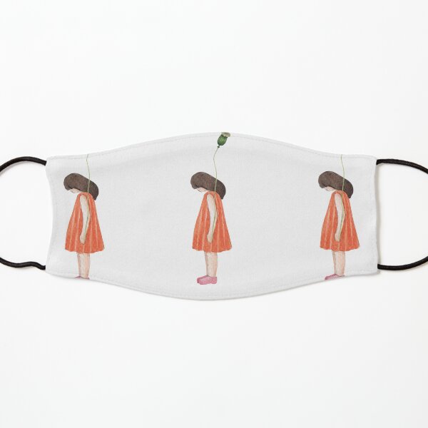 Girl and poppy balloon / Minimal watercolor art Kids Mask