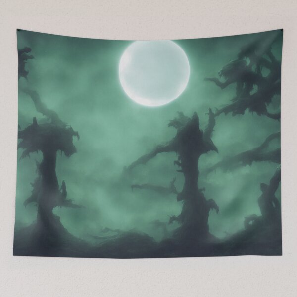 Item preview, Creepy moonlit and foggy alien planet landscape II designed and sold by BrachiaST.