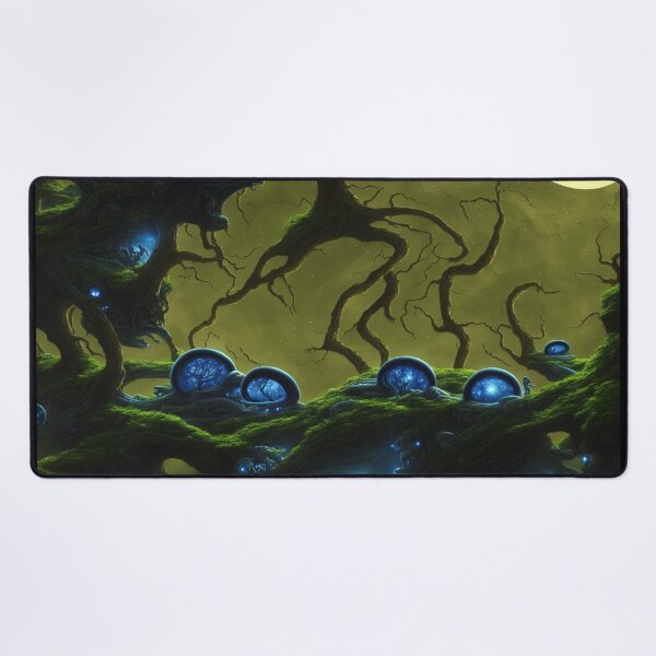 Item preview, Alien planet landscape with glowing grottos, monster trees and starry portals in half-spheres I designed and sold by BrachiaST.