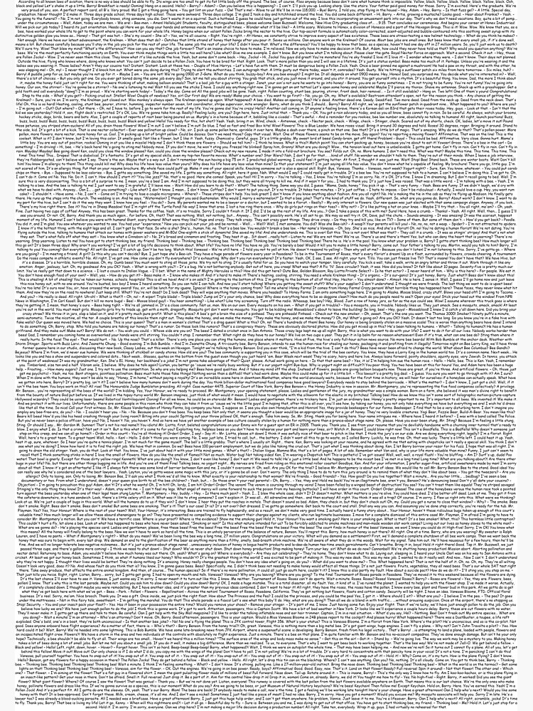 "the entire bee movie script " Poster by yasikm Redbubble
