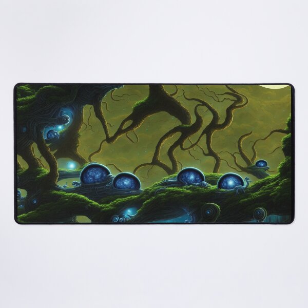 Item preview, Alien planet landscape with glowing grottos, monster trees and starry portals in half-spheres II designed and sold by BrachiaST.