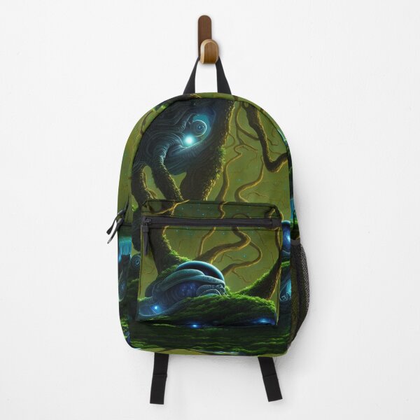 Item preview, Alien planet landscape with glowing grottos, monster trees and starry portals in half-spheres III designed and sold by BrachiaST.