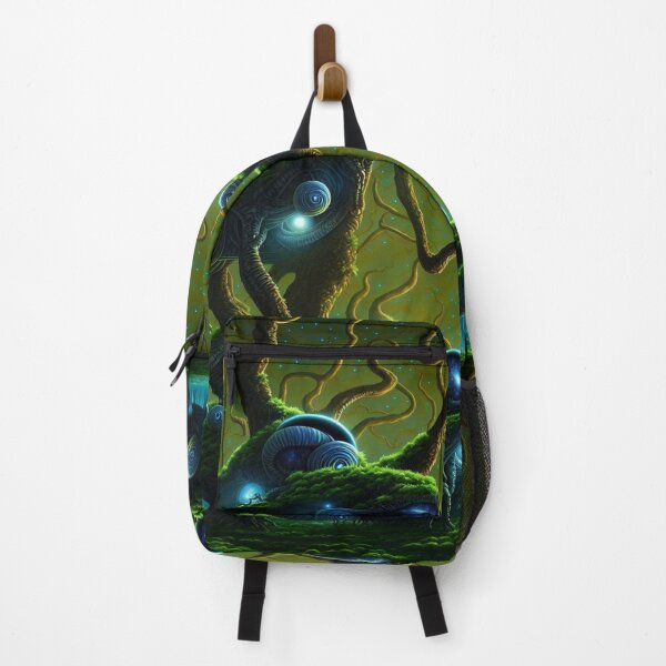 Item preview, Alien planet landscape with glowing grottos, monster trees and starry portals in half-spheres IV designed and sold by BrachiaST.