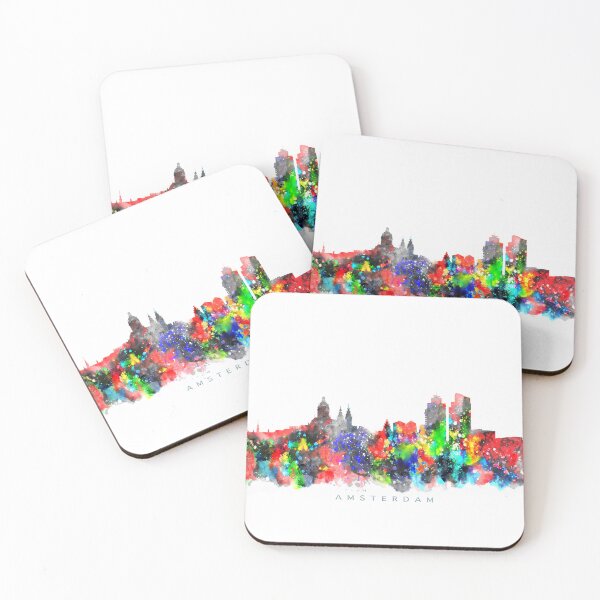 Aperçu de l'œuvre Amsterdam, Netherlands Skyline Map Watercolor Painting créée et vendue par InkistPrints.