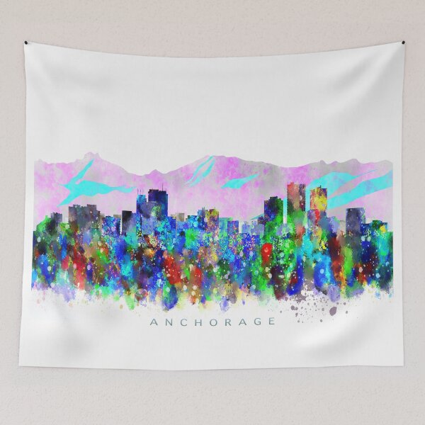 Item preview, Anchorage, Alaska Skyline Watercolor Painting designed and sold by InkistPrints.