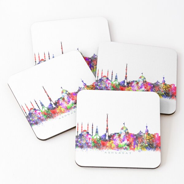 Aperçu de l'œuvre Ashgabat, Turkmenistan Skyline Watercolor Painting créée et vendue par InkistPrints.