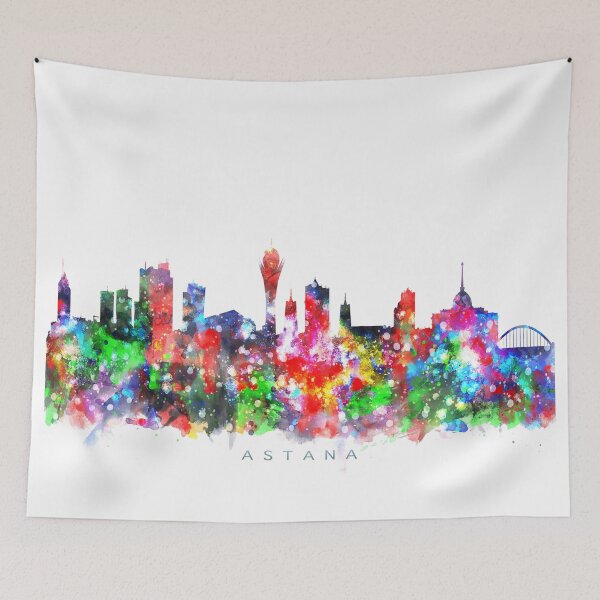 Item preview, Astana, Kazakhstan Skyline Watercolor Painting designed and sold by InkistPrints.