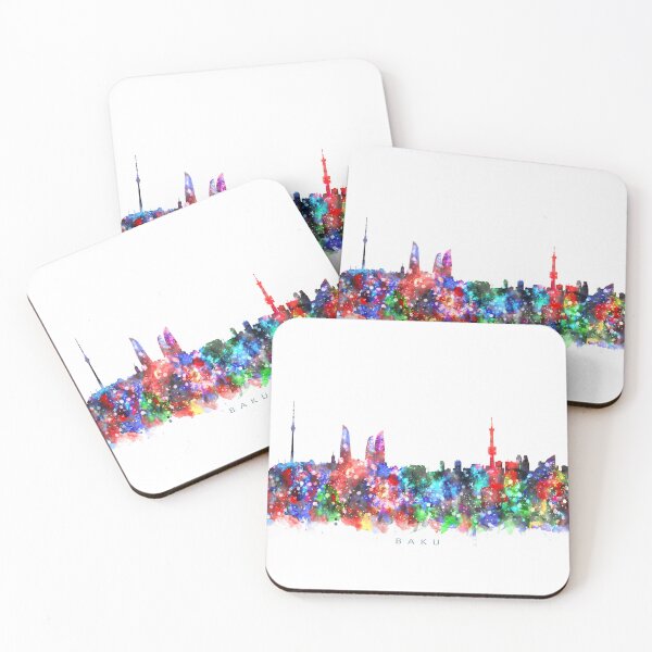 Aperçu de l'œuvre Baku, Azerbaijan Skyline Watercolor Painting créée et vendue par InkistPrints.